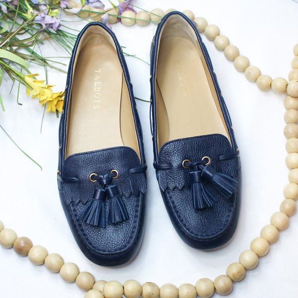 Talbots Shoes - Talbots Everson Driving Moccasin Navy Blue Leather Tassel Boat Shoes Loafers 8.5